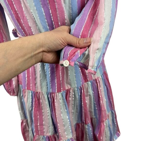 J. Crew Belted Button-up Dress in Pastel Stripe Rainbow Pink Purple SZ XS AP188 - Picture 13 of 16